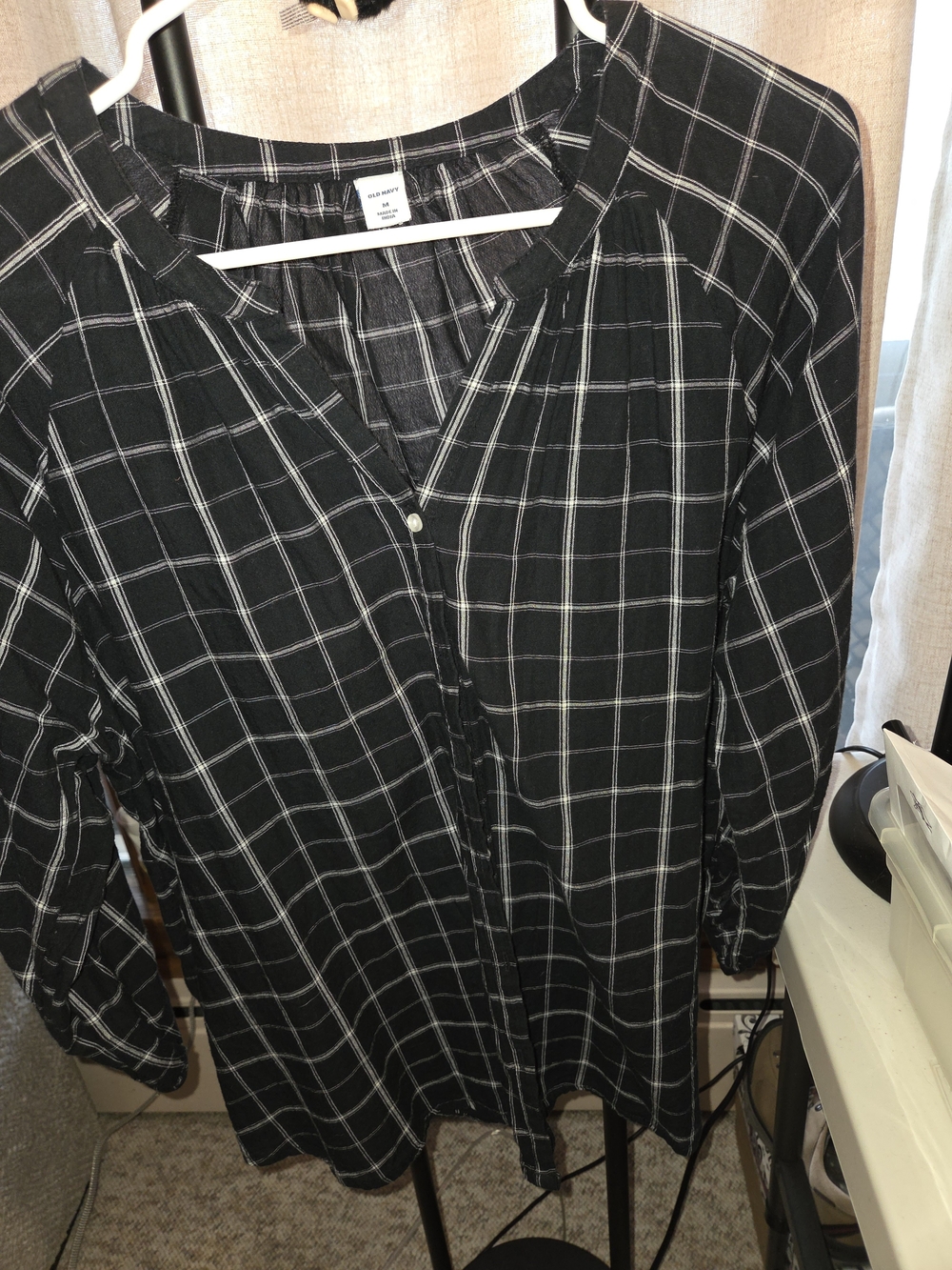 Old Navy Black Windowpane Plaid Tunic Top